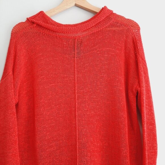 PURE HANDKNIT Linen Blend Oversized Fine Knit Semi-sheer Sweater Top Red Sz XS - Picture 12 of 15